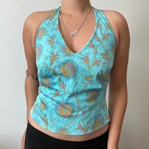 Vintage Classiques Entier vibrant blue floral halter top